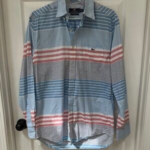 Vineyard Vines Men's Striped Blue/red button down Shirt size slim men’s medium